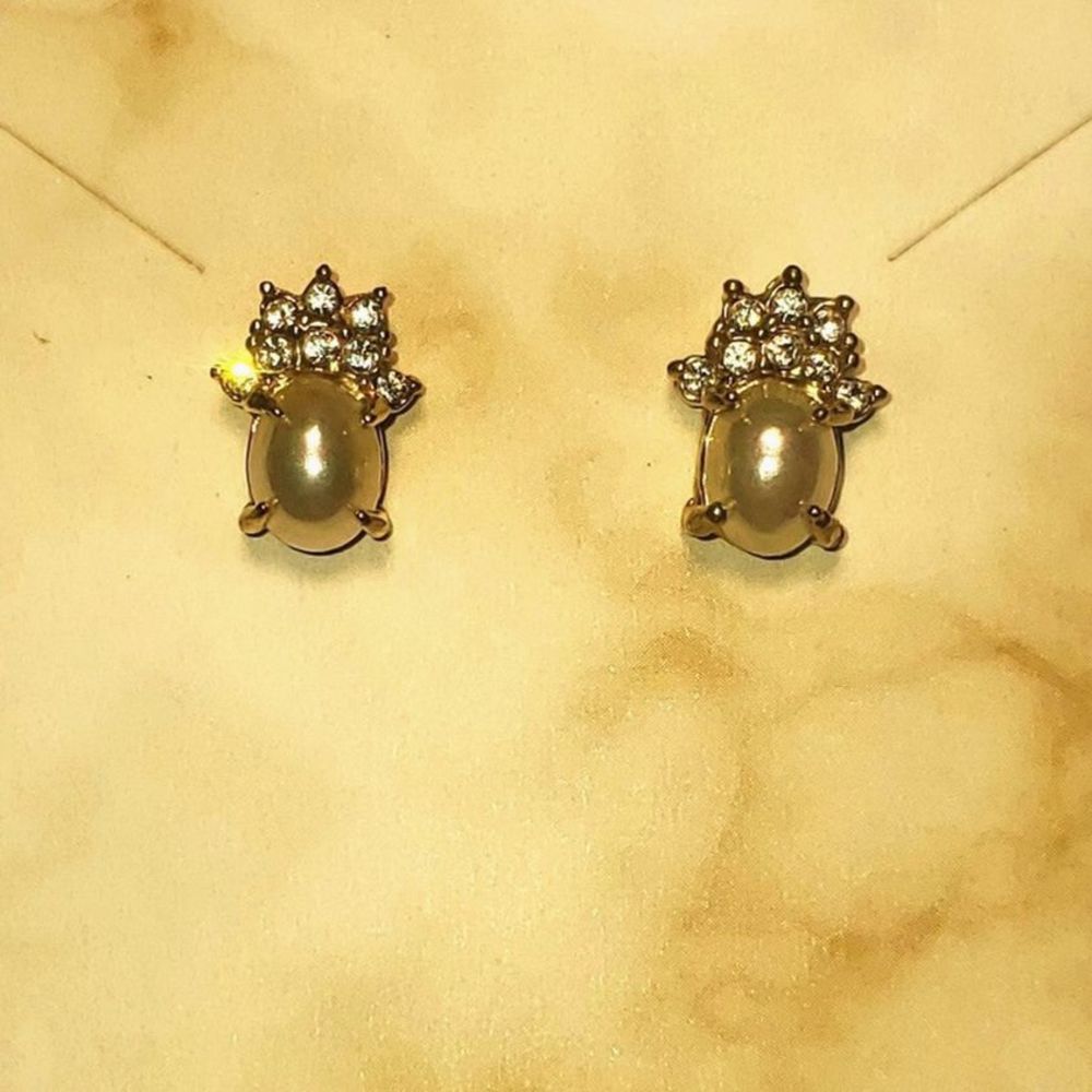 Pearl Gold Tone Stud Earrings